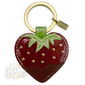NWOT COACH Patent Leather Chocolate Dipped Strawberry Charm Key Fob Chain 92832